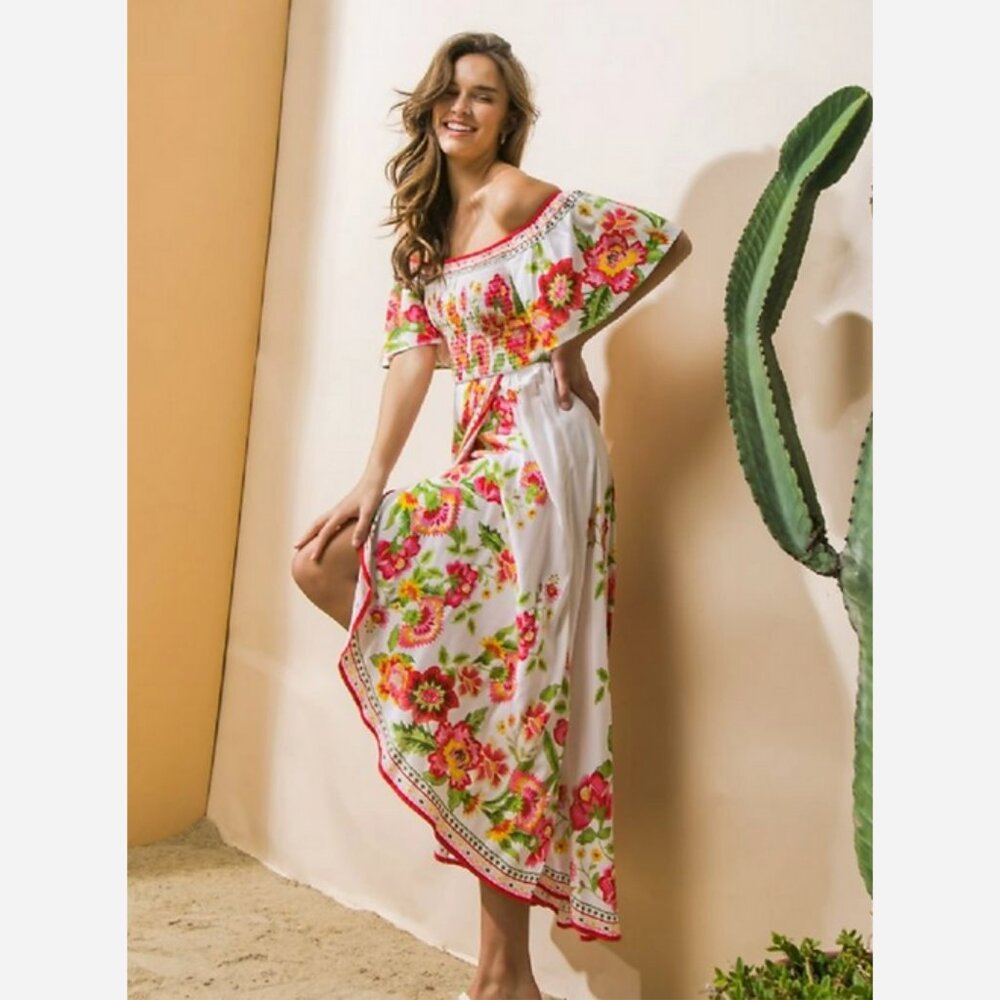Off Shoulder Island Vacay White Floral Sundress